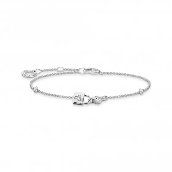 Image of Sterling Silver White Padlock Bracelet A2040-051-14-L19V