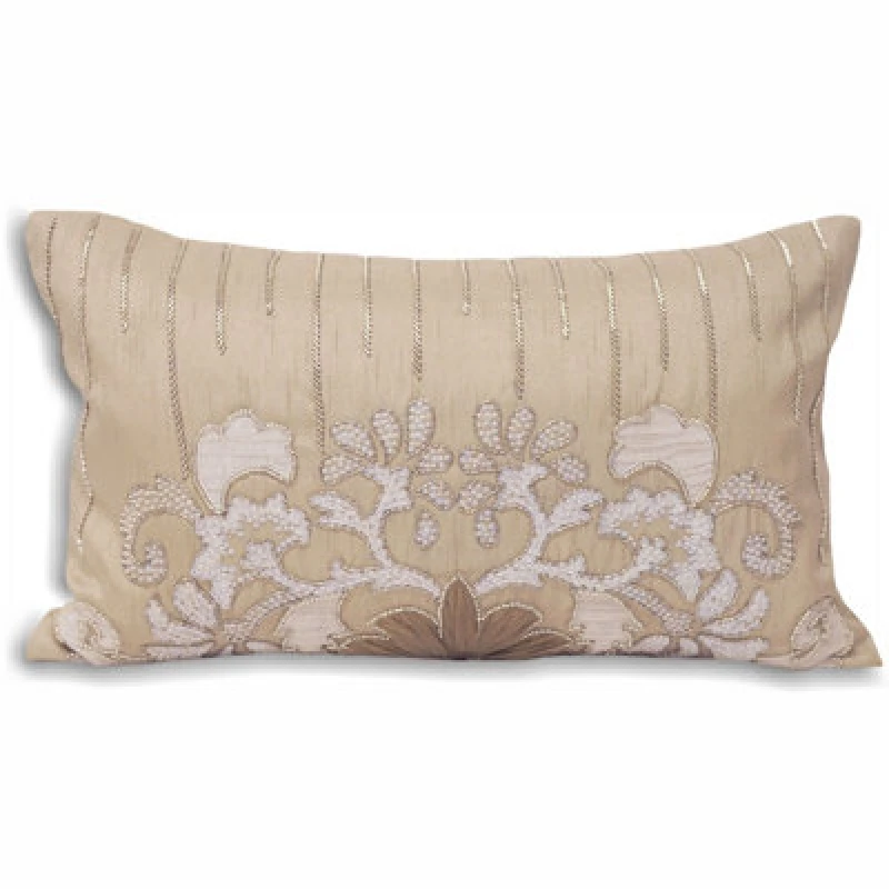 Image of Paoletti Paoletti Genevieve Embroidered Cushion in Taupe Size: 30cm x 50cm Taupe 30cm x 50cm Unisex 5025532232199