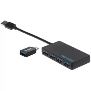 Image of Nikkai USB-A to 4 Port USB-A 3.0 High Speed Hub including USB-A to USB-C Adapter