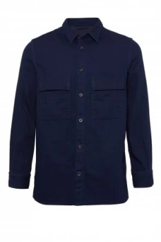Image of Mens French Connection Double Indigo Chambray Shacket Rinse
