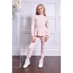 Image of I Saw It First Pink Girls Puff Sleeve Knitted Set - Pink