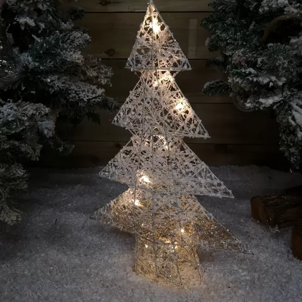 Image of 50cm Warm White Battery Operated LED White and Gold Tree Silhouette Christmas Decoration