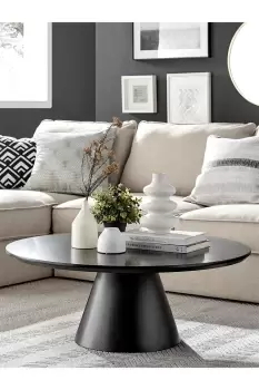 Image of Palma Black Semi-Gloss Round Pedestal Coffee Table With Pillared Base