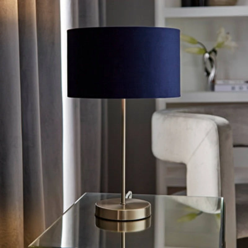 Image of ValueLights ValueLights Charlie Chrome Stem Table Lamp Light with Velvet Shade in Navy Size: 10" Navy 10" Unisex 5059406035814