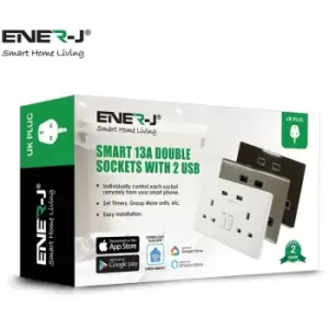 Image of Smart 13A WiFi Twin Wall Sockets with 2 USB Ports (Silver). Control Individually via app or Voice Control