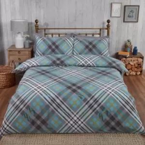 Image of Rapport Home Furnishings Rapport Home Tartan Duvet Set Duck Egg Super King
