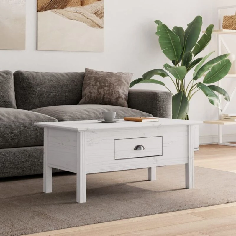 Image of Vidaxl Coffee Table Bodo White 100X55X45cm Solid Wood Pine, White 355068