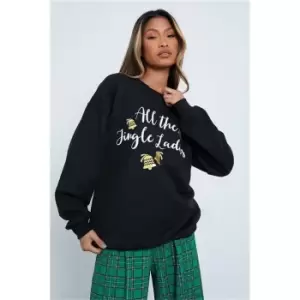 Image of I Saw It First Black All The Jingle Ladies Slogan Oversized Sweatshirt - Black