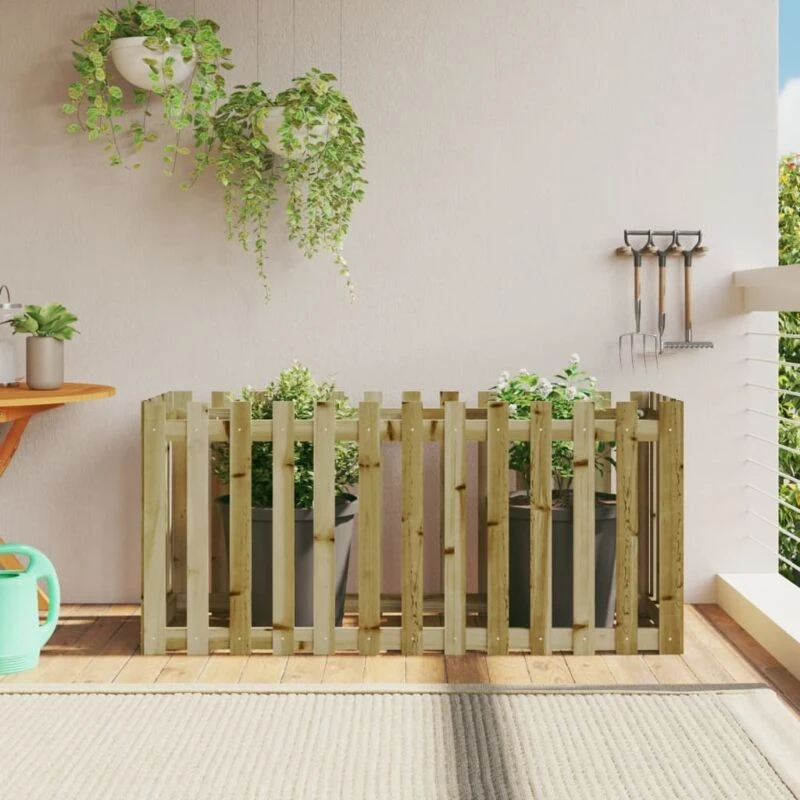Image of vidaXL Raised Bed w/ Fence Design 150x50x70cm Impregnated Wood Pine, Brown 832501