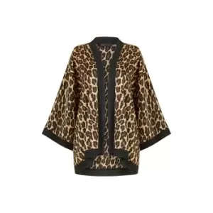 Image of Mela London Brown Animal Print Satin Kimono - Brown