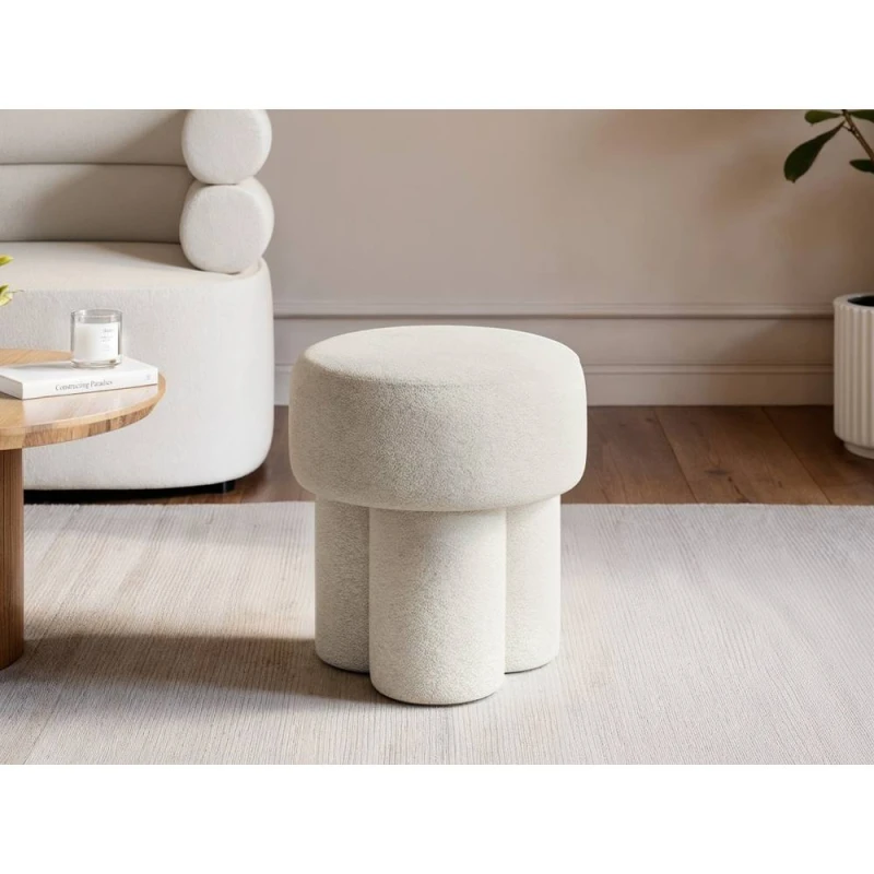 Image of Solace+Co Ferro High Pouffe Beige Fabric Beige Unisex