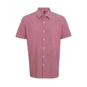 Image of Premier Mens Gingham Short Sleeve Shirt (M) (Red/White)