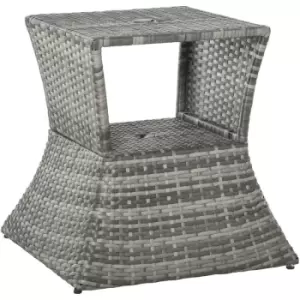 Image of Outsunny - Rattan Wicker Tea Coffee Table w/ Umbrella Hole and Storage Space Grey - Grey