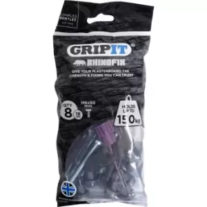 Image of Charles Bentley - Gripit Rhinofix Plasterboard Fixing Kit - 8 Pack (Purple) Stud Wall Anchor
