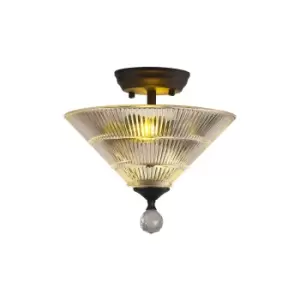 Image of Dresden 2 Light Semi Flush Ceiling Lamp E27 With Cone 30cm Glass Shade Graphite, Clear
