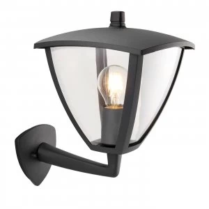 Image of 1 Light Outdoor Wall Lantern Clear Polycarbonate, Grey Paint IP44, E27