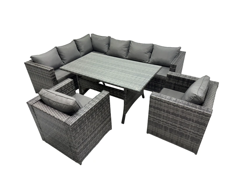 Image of Fimous Outdoor PE Rattan Sofa Set with with 2 Chairs in Dark Grey Dark Grey Unisex