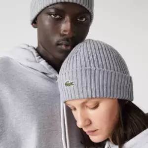 Image of Unisex Lacoste Ribbed Wool Beanie Size Unique size Grey Chine