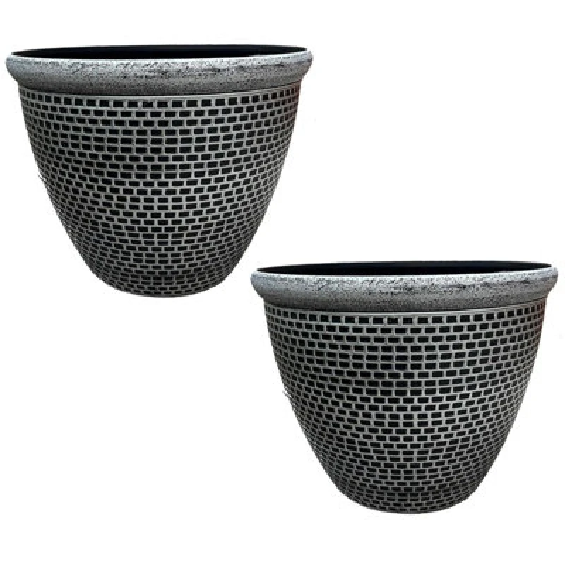 Image of Gr8 Garden Pair Of Cromarty Plant Pot Large 36cm Plastic Round Flower Garden Patio Planter Silver