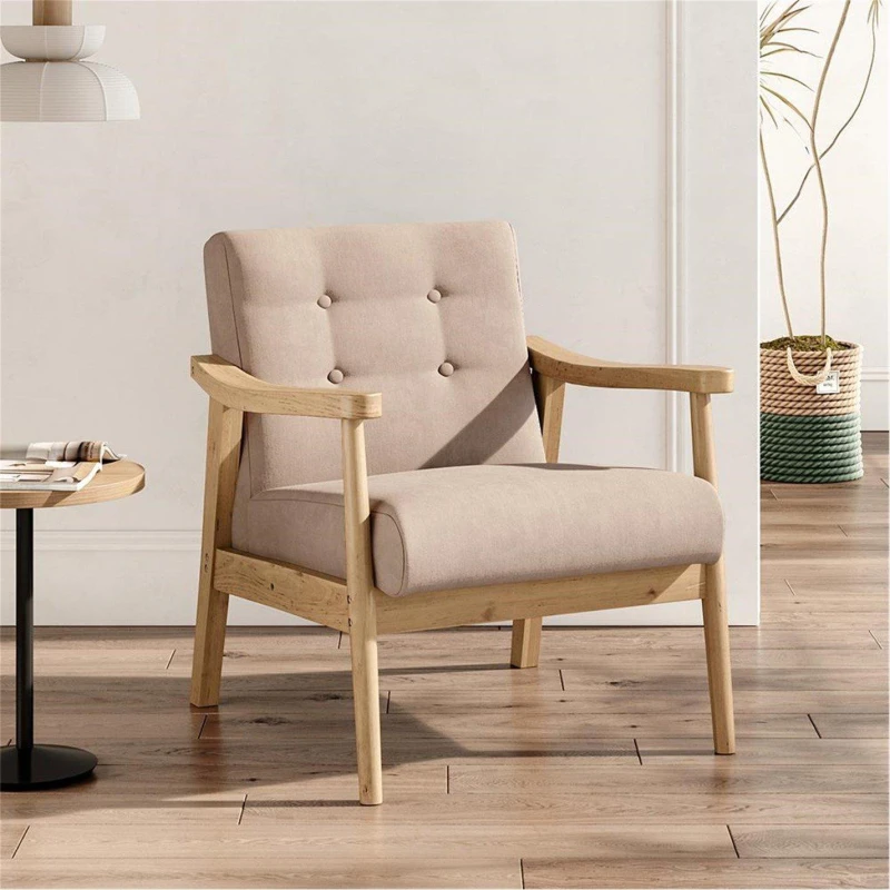 Image of Cottonfy UK Beige Modern Wood Frame Upholstered Armchair Beige M