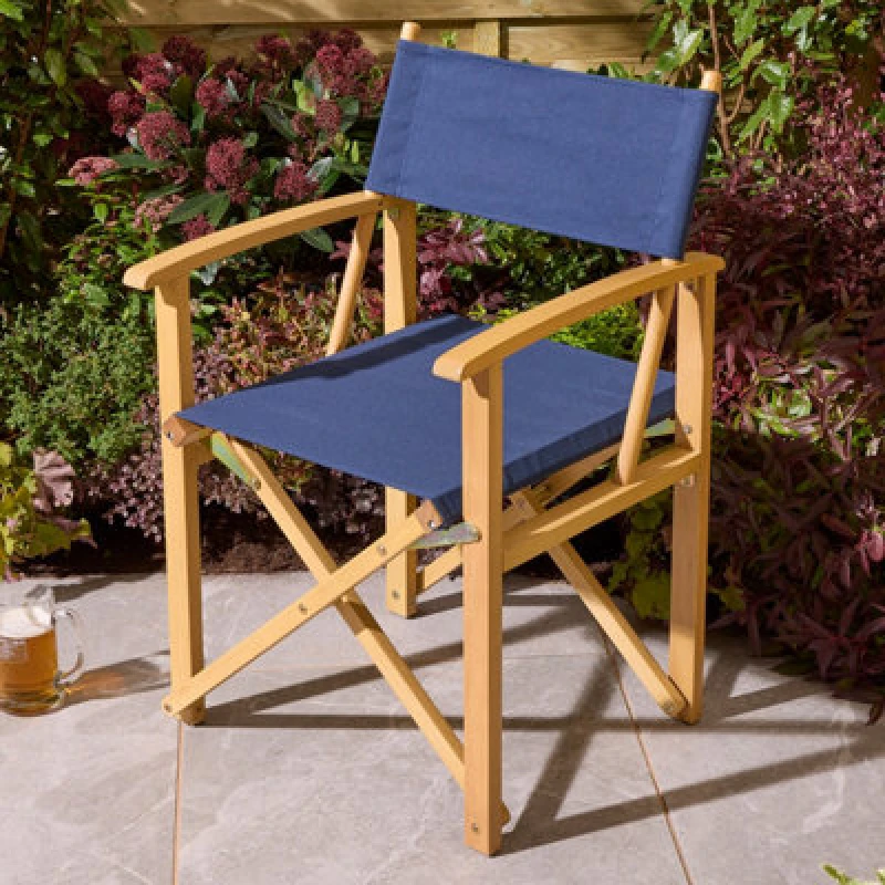 Image of Rowlinson Ascot Folding Director's Chair - Midnight Blue, Brown ASCDCHBL