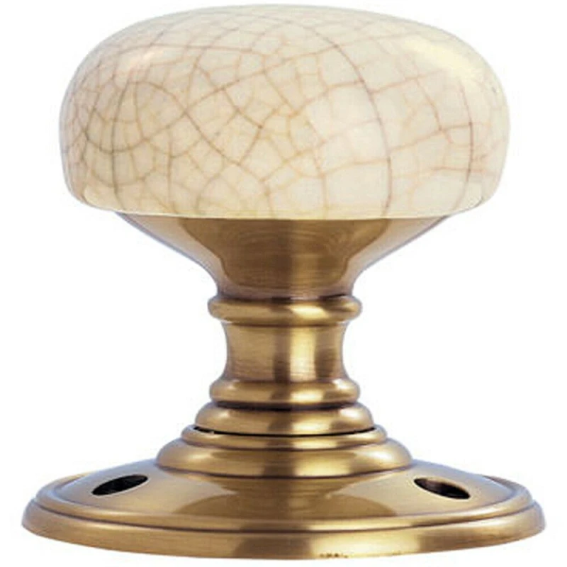Image of Loops Porcelain Mushroom Door Knob - Ivory Crackle Glaze & Florentine Bronze Multi unisex