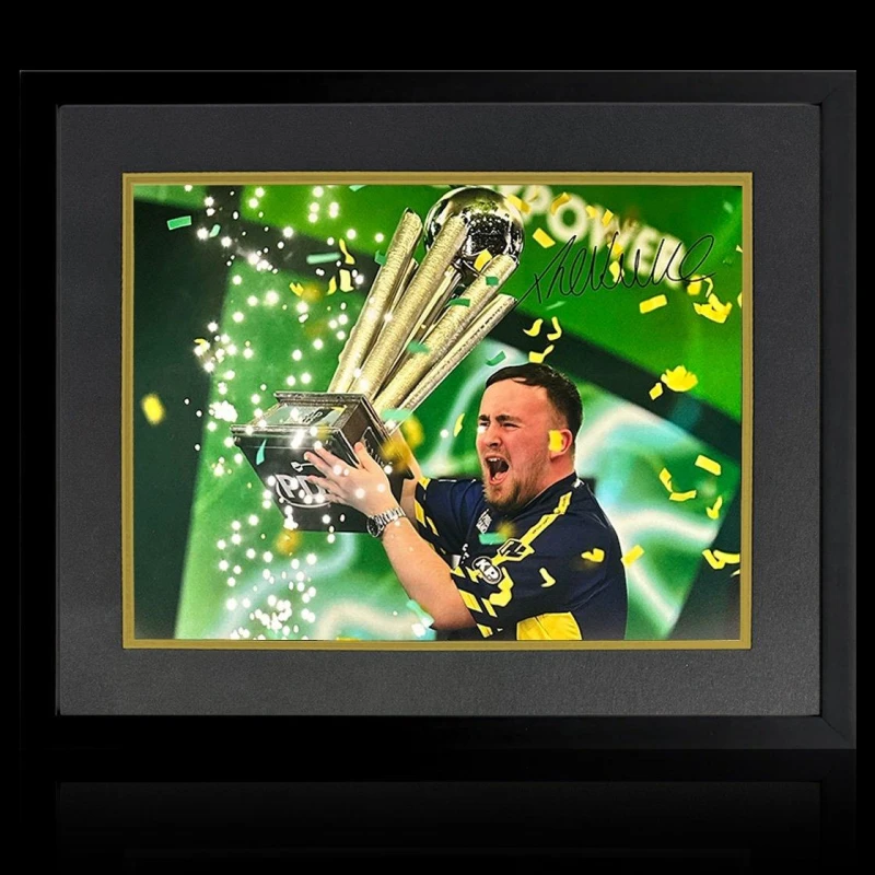 Image of The Fan Cave Luke Littler Signed 2025 World Champion Image Delu Darts 550x450mm Purple 38550624000