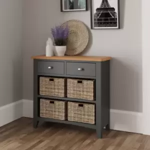 Image of Grasmere Two Tone Oak & Grey 6 Drawer Hallway/Bathroom Storage Unit With Wicker Baskets