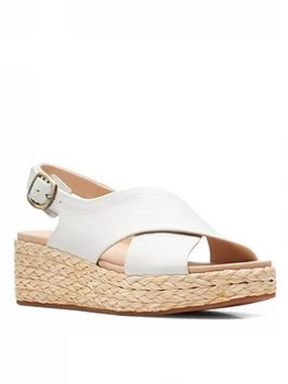 Image of Clarks Kimmei Cross Leather Wedge Sandal - White Leather, Size 6, Women