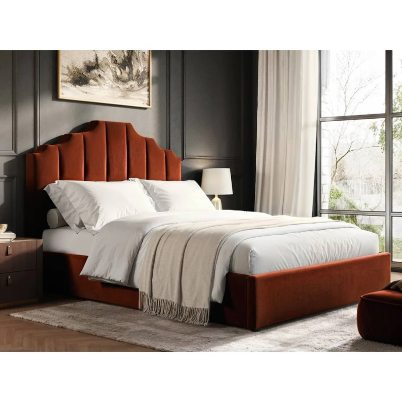 Image of Flair Margot Ottoman Bed Burnt Orange Velvet Size: Double Orange Unisex Double