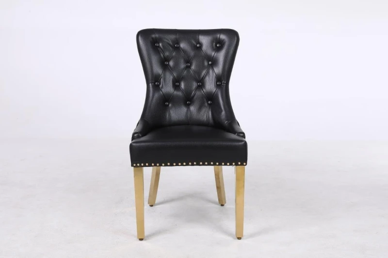 Image of Modernique Modernique Set of 2 Luna Leather Aire Dining Chairs with Knocker, Stud and Golden Legs in Black One Size Unisex 5061017321484