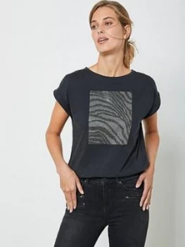 Image of Mint Velvet Grey Zebra Studded T-Shirt