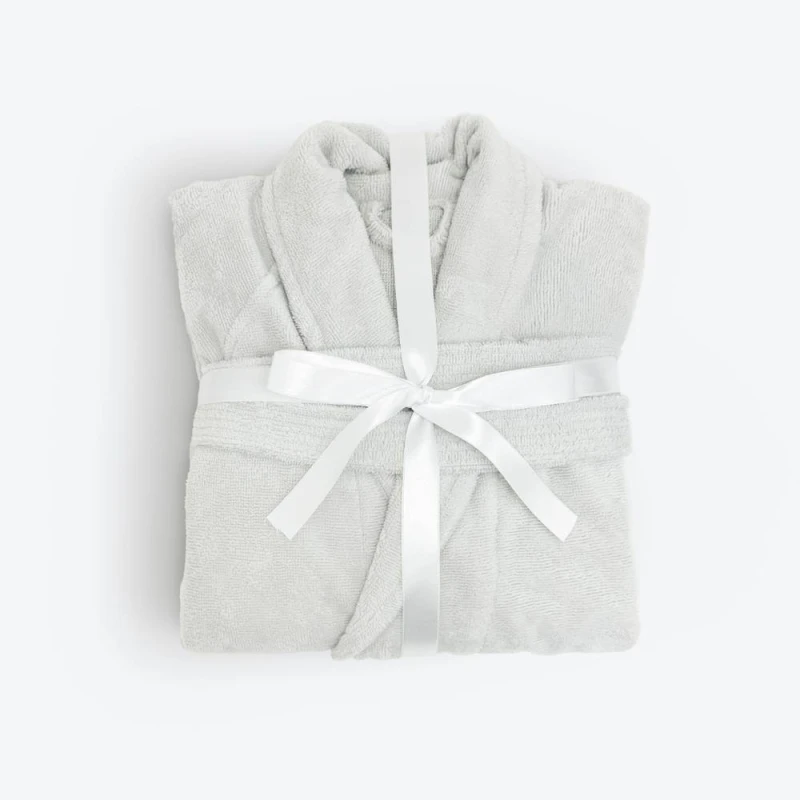 Image of Allure Bath Fashions Luxury Dual Textured Velour Dressing Gown, Towelling Bathrobe in Silver Size: Large/XL Silver Unisex L/XL