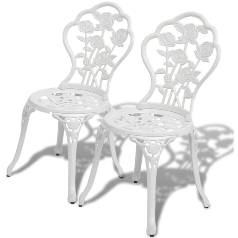 Image of vidaXL 2 pcs Bistro Chairs Outdoor Patio Dining Chairs White Cast Aluminium
