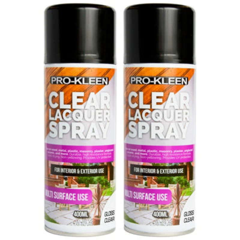 Image of ProKleen Clear Lacquer Spray Protects & Seals Multi Surface Use Gloss 2 x 400ml Clear