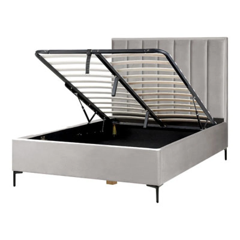 Image of Beliani Ottoman Bed Velvet Sezanne 140 X 200 Cm (Eu Double) Light Grey
