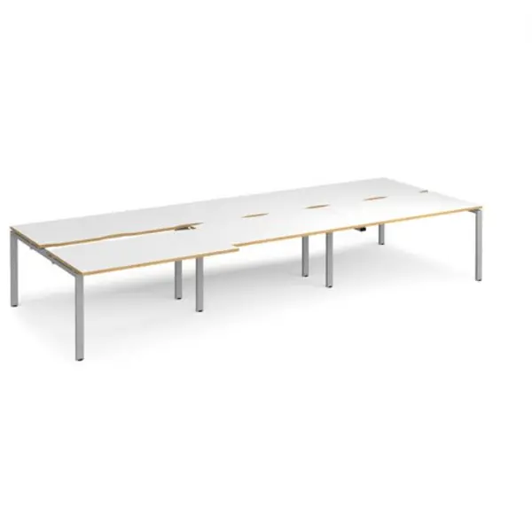 Image of Adapt Bench Desk 6 Person Rectangular Desks 4200mm With Sliding Tops White/Oak Tops With Silver Frames 1600mm Depth Adapt White/Oak STE4216-S-