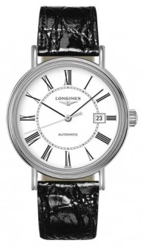 Image of Longines PrA sence Swiss Automatic Black Leather White Watch