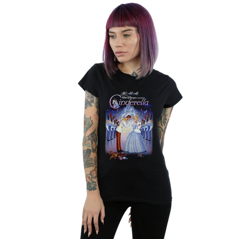 Image of Disney Cinderella Collage Poster Cotton T-Shirt Black female