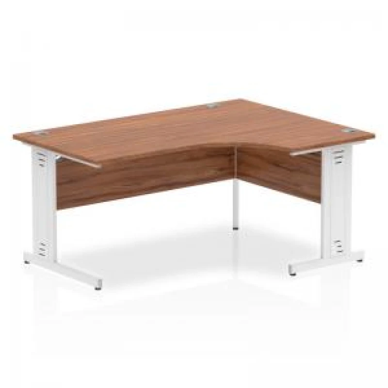 Image of Dynamic Impulse 1600mm Right Crescent Desk Walnut Top White Cable...