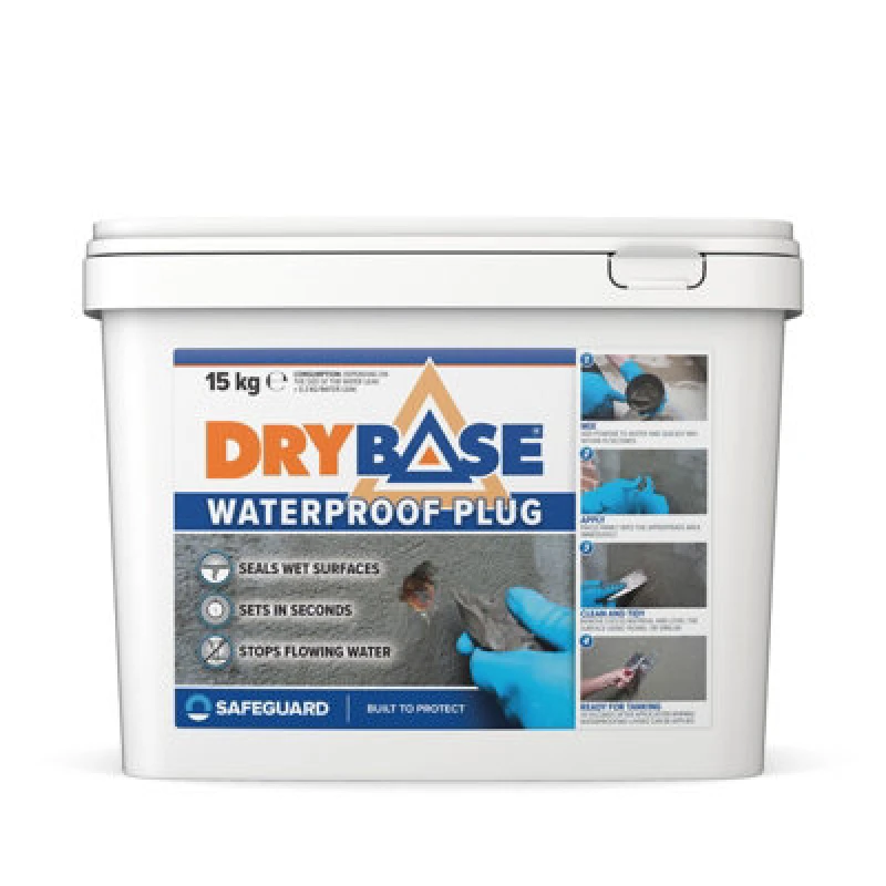 Image of Drybase Waterproof Plug (15Kg Grey) - Stop Water Leaks In 30 Seconds. Fast Plug For Concrete, Masonry, Stone & Wet Surfaces.