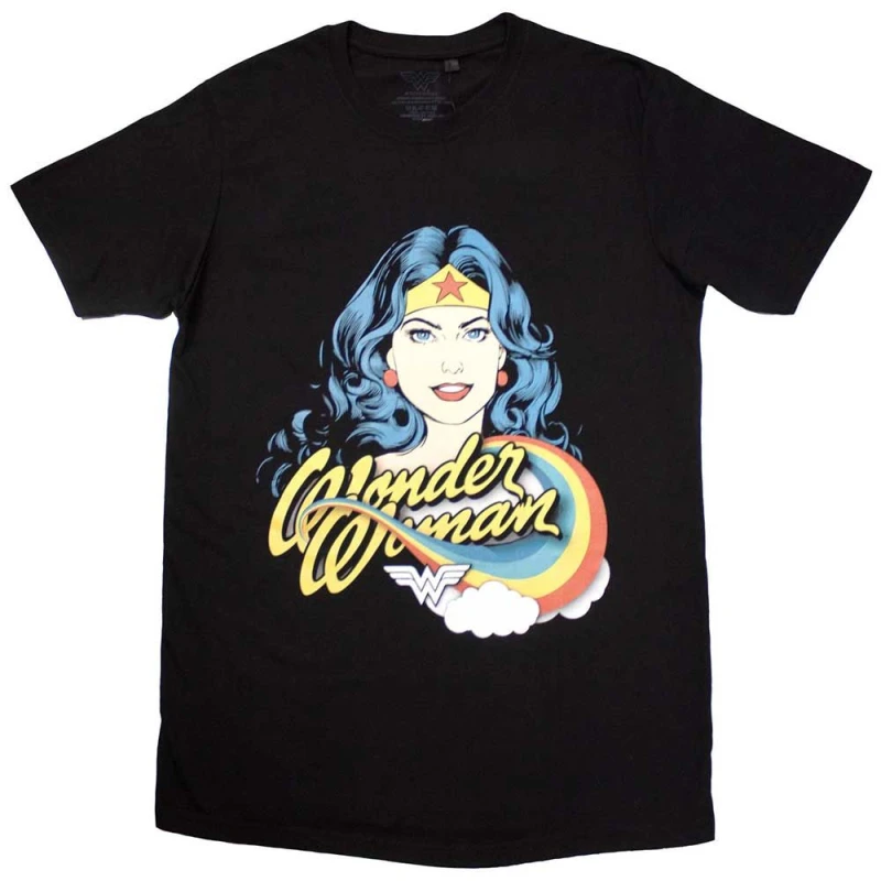 Image of DC Comics Wonder Woman Rainbow Logo T Shirt Black unisex