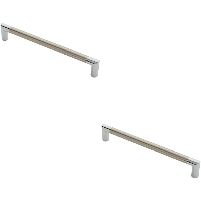 Image of Loops 2x Larged Round Bar Mitred Door Handle 325 x 19mm Polished Chrome Satin Nickel Metallics