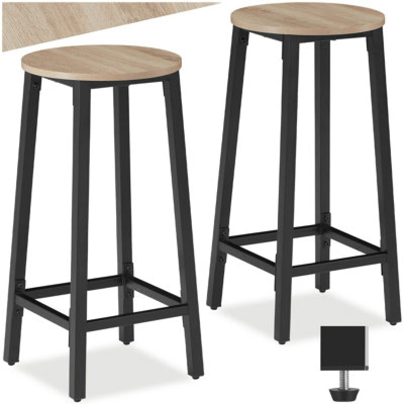 Image of Tectake Bar Stools Corby - Industrial Wood Light, Oak Sonoma, Set Of 2