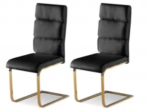 Image of LPD Antibes Set of 2 Black Faux Leather and Gold Dining Chairs
