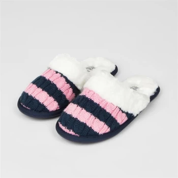 Image of Jack Wills Faux Fur Stripe Slippers - Navy/Pink