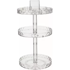 Image of Cosmetic Organiser With 3 Tier Round Compartments Clear Diamond Multipurpose Storage Statement Piece for Dresser / Bathroom With Rotating Base W26 x