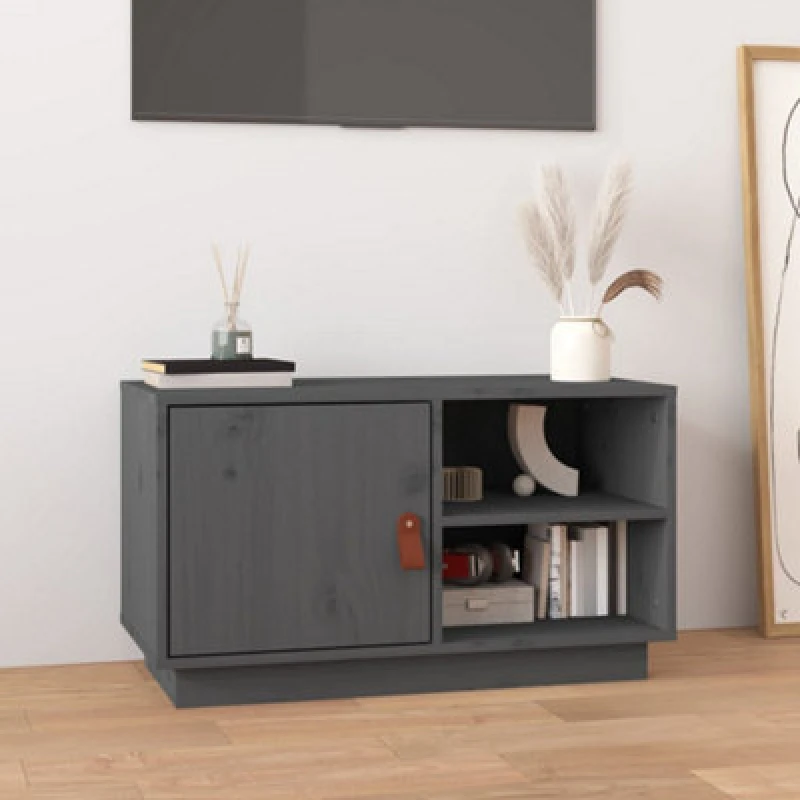 Image of vidaXL TV Cabinet Grey 70x34x40cm Solid Wood Pine, Grey 818237