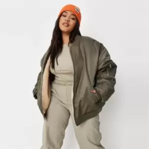 Image of Missguided Reversable Oversized Borg Bomber - Green