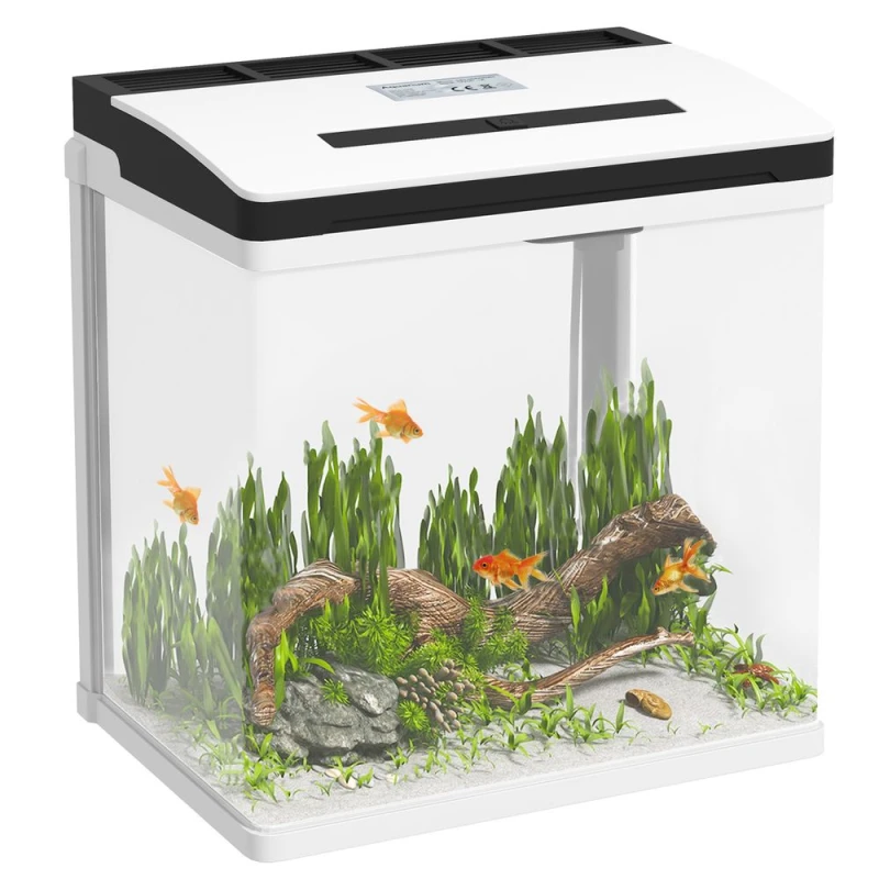 Image of PawHut Aquarium 13L Glass Fish Tank w/ Filter, LED Lighting, White D61-004V70WT